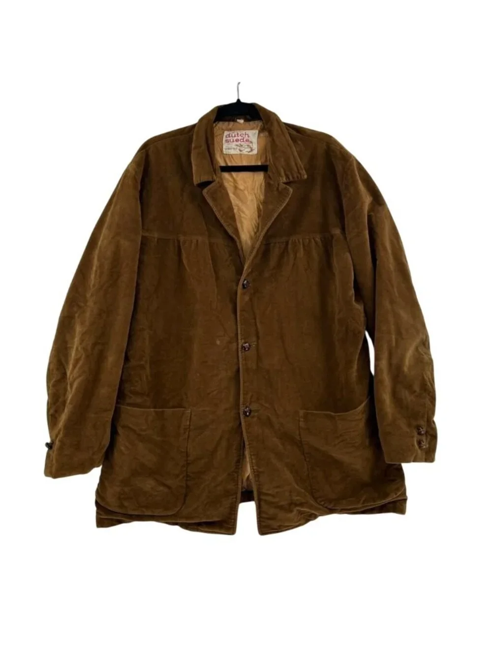 Vintage Dutch Suede Jacket Blazer Men's Size 46 Brown Velvet Button-Front